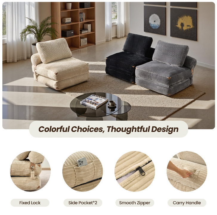 Convertible Sleeper Chair with Pillow & Back Support