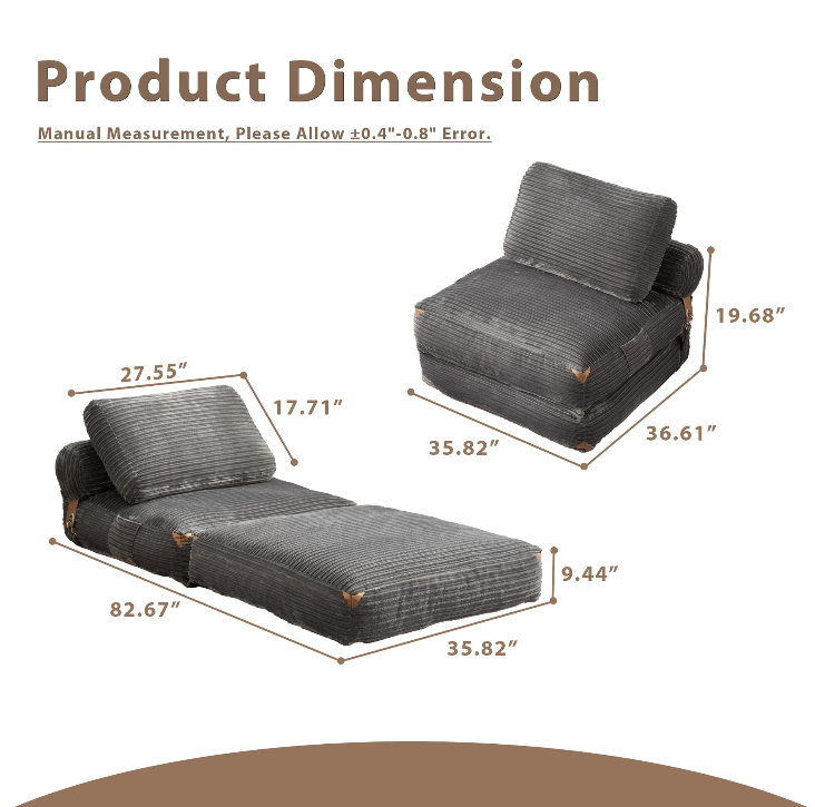 Convertible Sleeper Chair with Pillow & Back Support