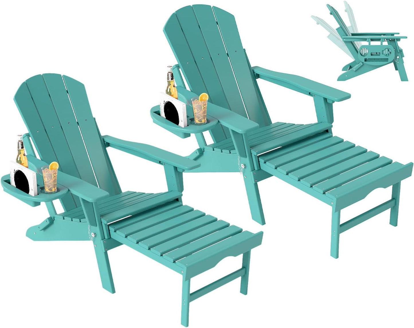 Deluxe Folding Adirondack Chair with Adjustable Back & Retractable Ottoman