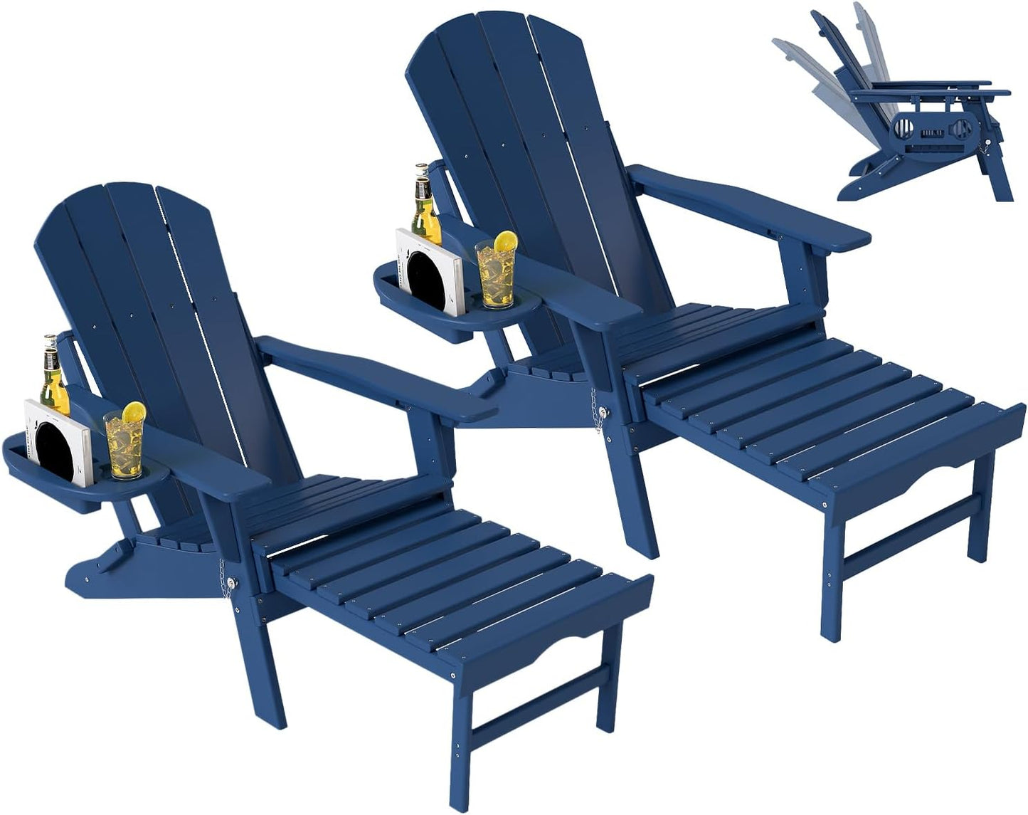 Deluxe Folding Adirondack Chair with Adjustable Back & Retractable Ottoman
