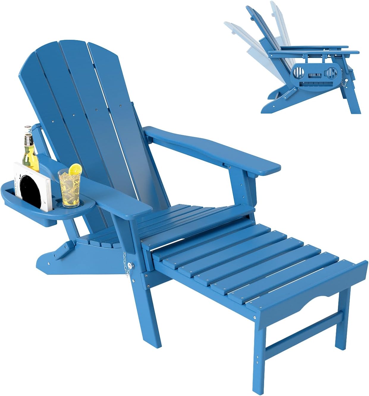 Deluxe Folding Adirondack Chair with Adjustable Back & Retractable Ottoman