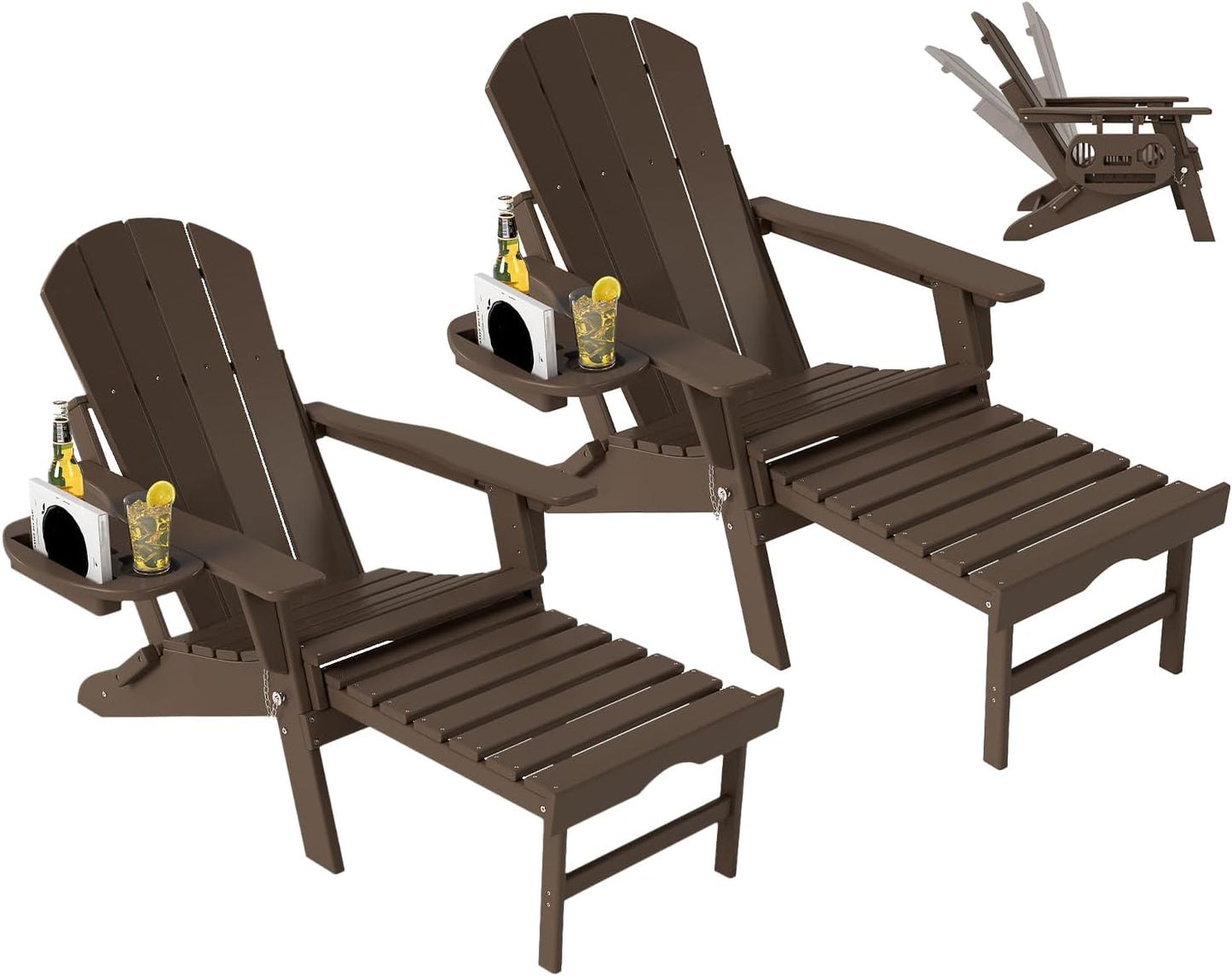 Deluxe Folding Adirondack Chair with Adjustable Back & Retractable Ottoman