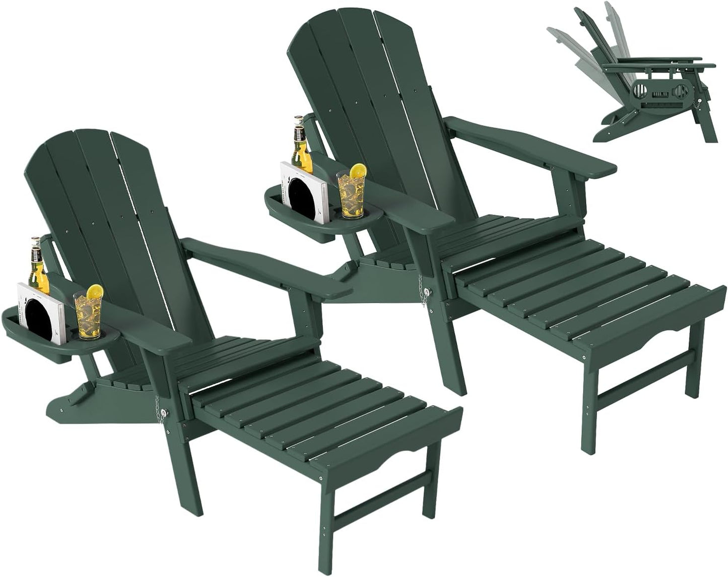 Deluxe Folding Adirondack Chair with Adjustable Back & Retractable Ottoman