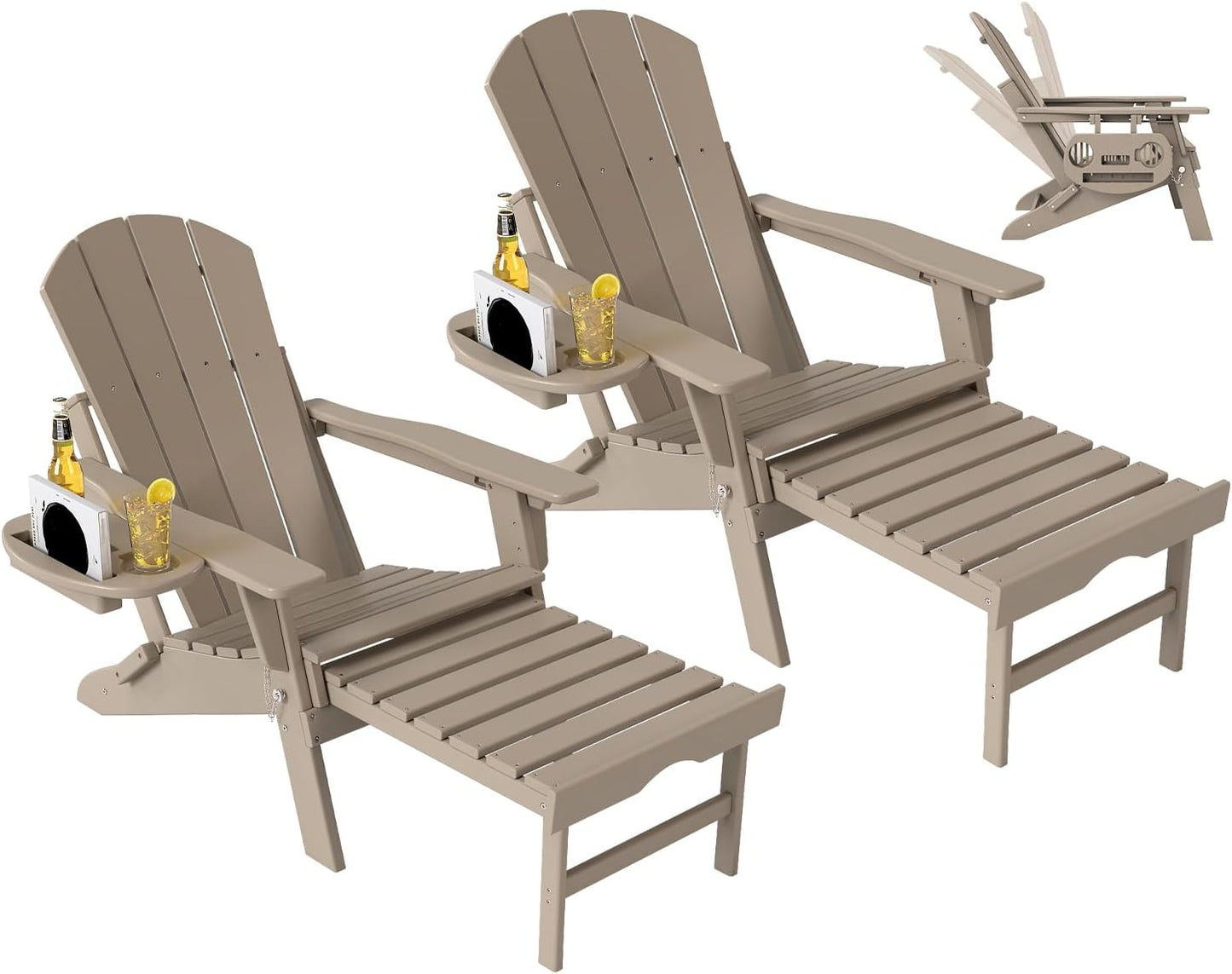 Deluxe Folding Adirondack Chair with Adjustable Back & Retractable Ottoman