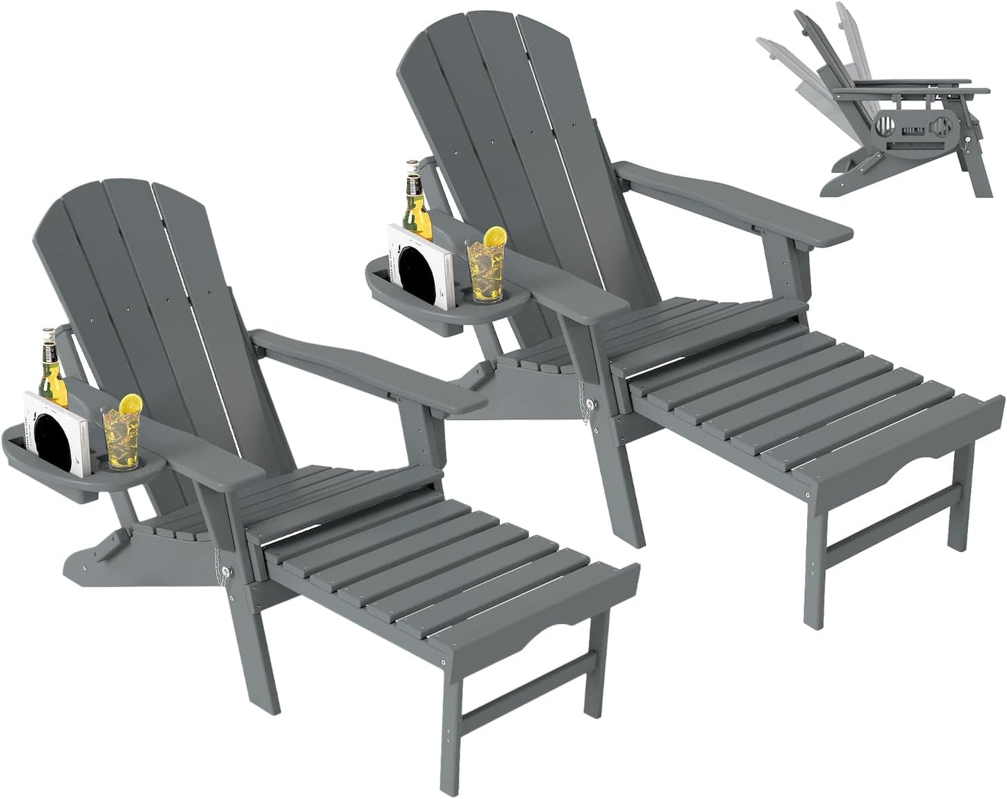 Deluxe Folding Adirondack Chair with Adjustable Back & Retractable Ottoman
