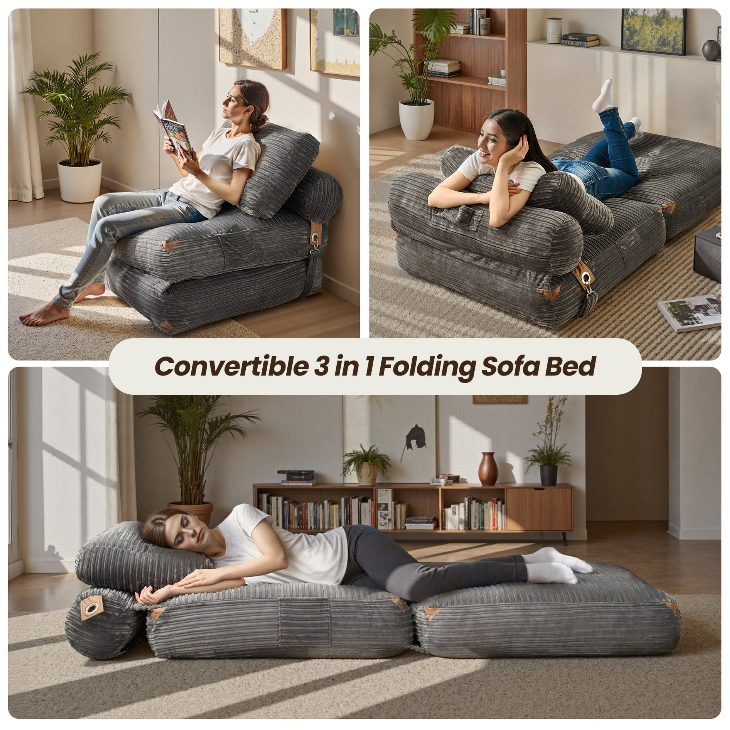 Convertible Sleeper Chair with Pillow & Back Support