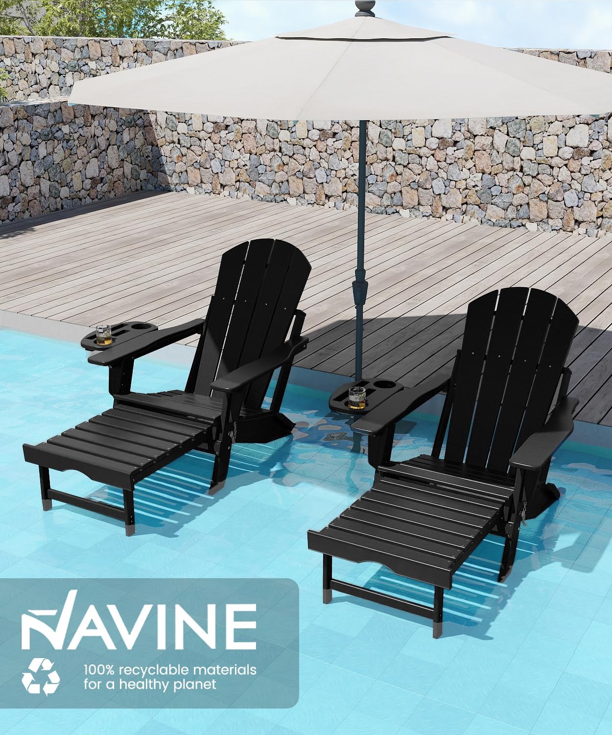 Deluxe Folding Adirondack Chair with Adjustable Back & Retractable Ottoman