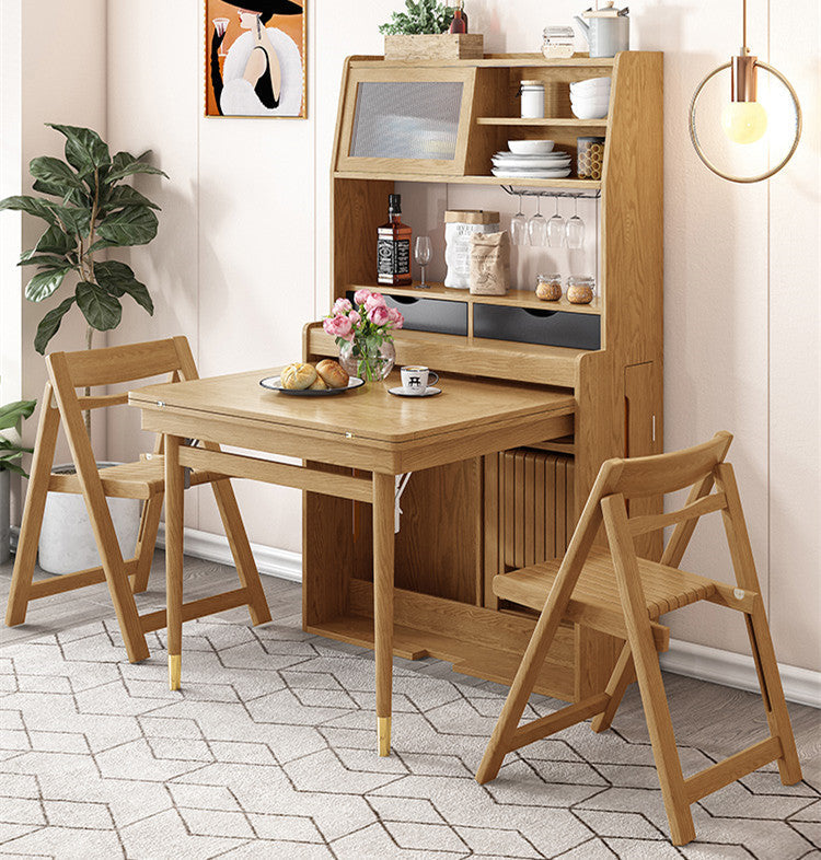 Space Saving Foldable and Extendable Side Table with Hutch Cabinet