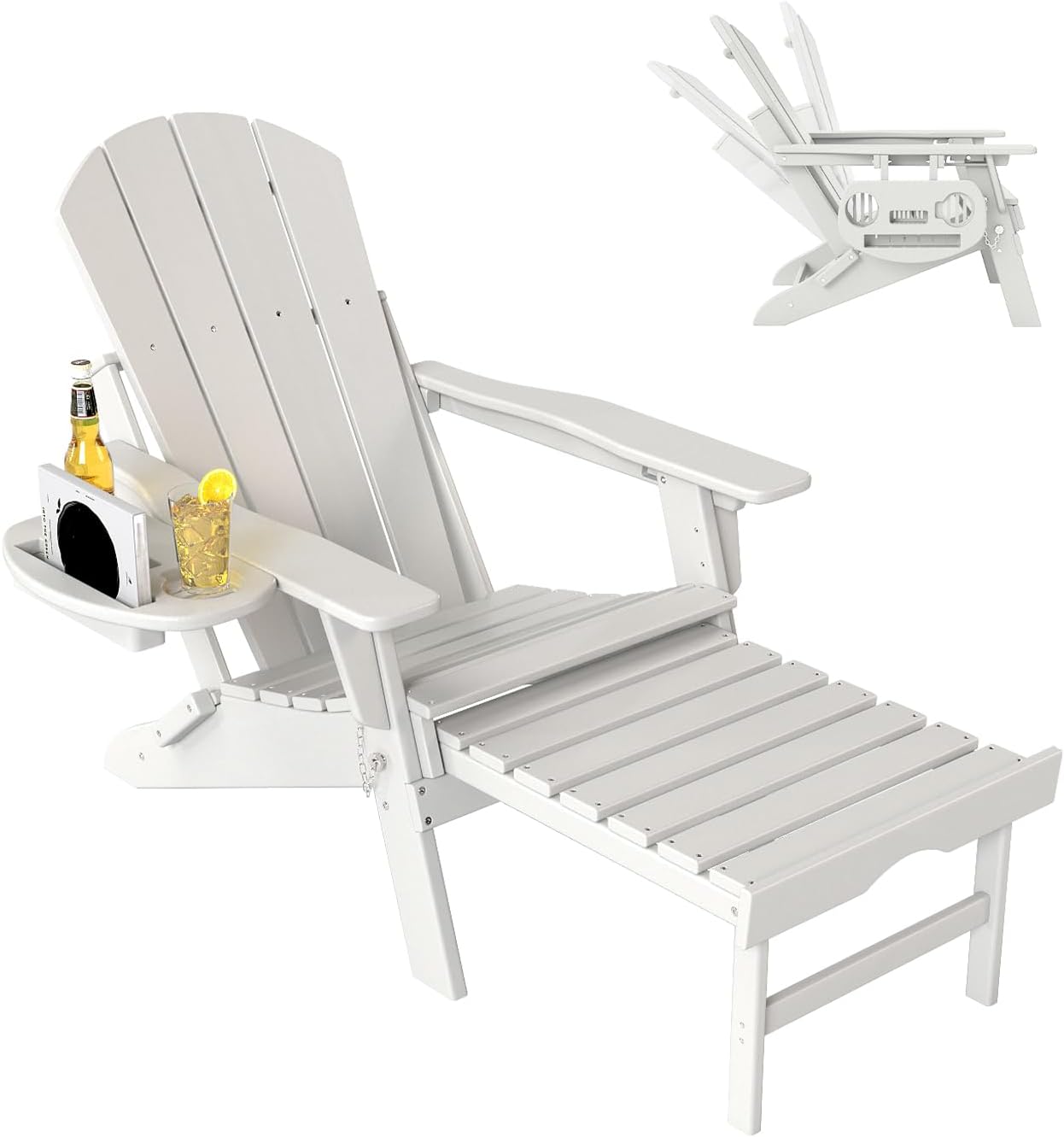 Deluxe Folding Adirondack Chair with Adjustable Back & Retractable Ottoman