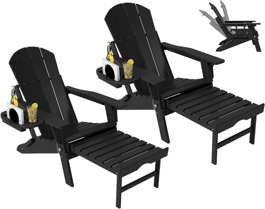 Deluxe Folding Adirondack Chair with Adjustable Back & Retractable Ottoman