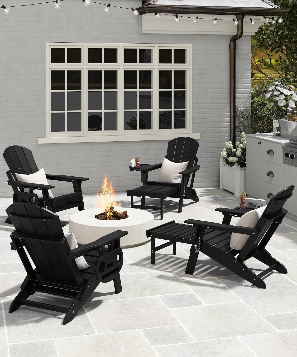 Deluxe Folding Adirondack Chair with Adjustable Back & Retractable Ottoman