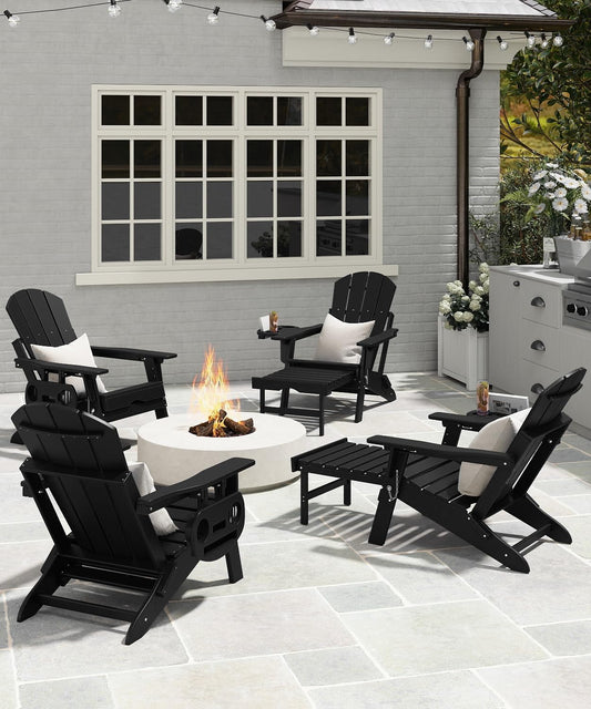 Deluxe Folding Adirondack Chair with Adjustable Back & Retractable Ottoman
