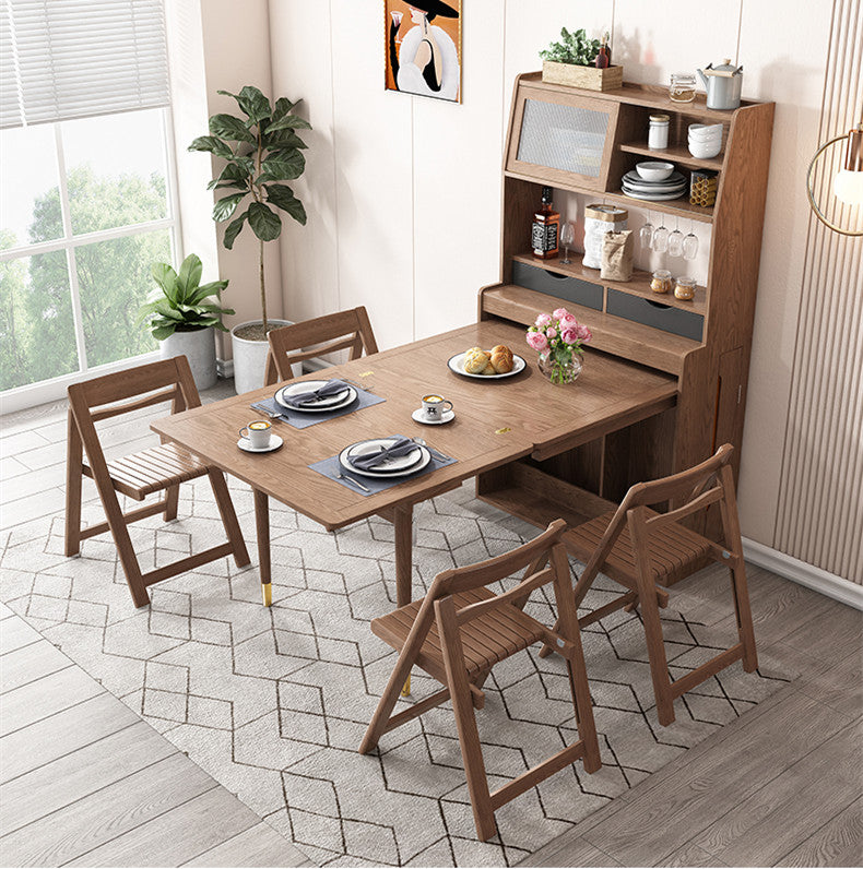 Space Saving Foldable and Extendable Side Table with Hutch Cabinet