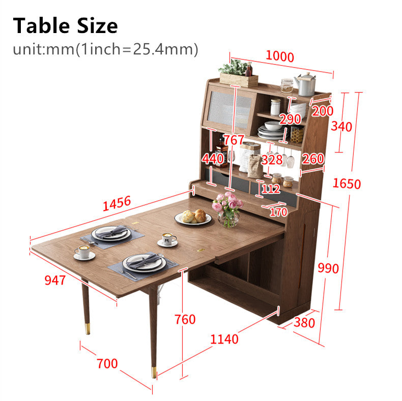 Space Saving Foldable and Extendable Side Table with Hutch Cabinet